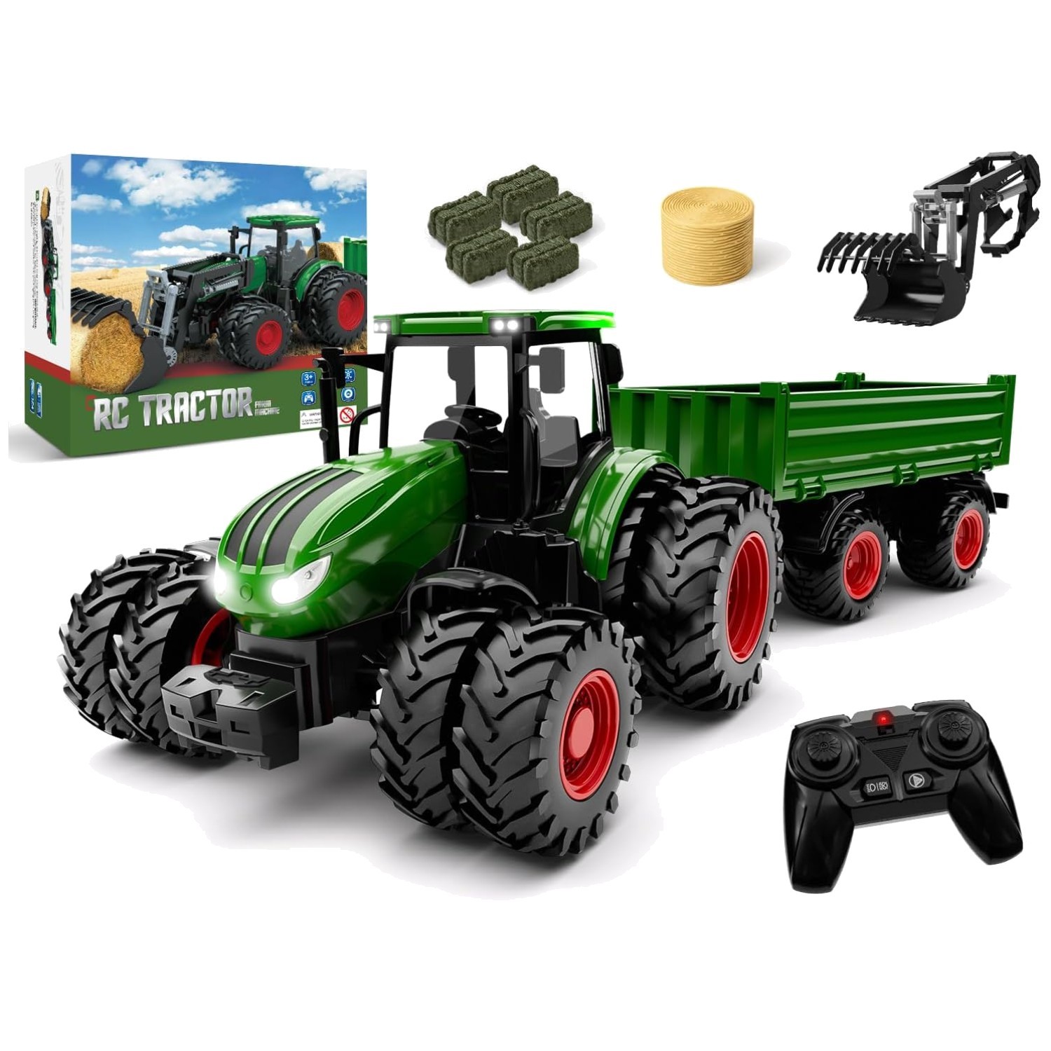 Remote Control Tractor Toy with Trailer & Lights – Fun Farm Vehicle for Ages 3-9