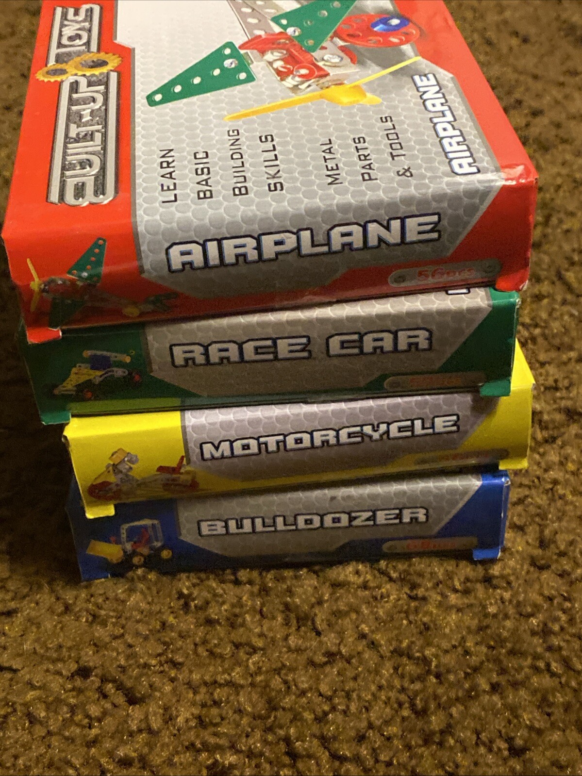 LOT 4 Built-Up Toys Building Skills Bulldozer Airplane Motorcycle Race Car 8+