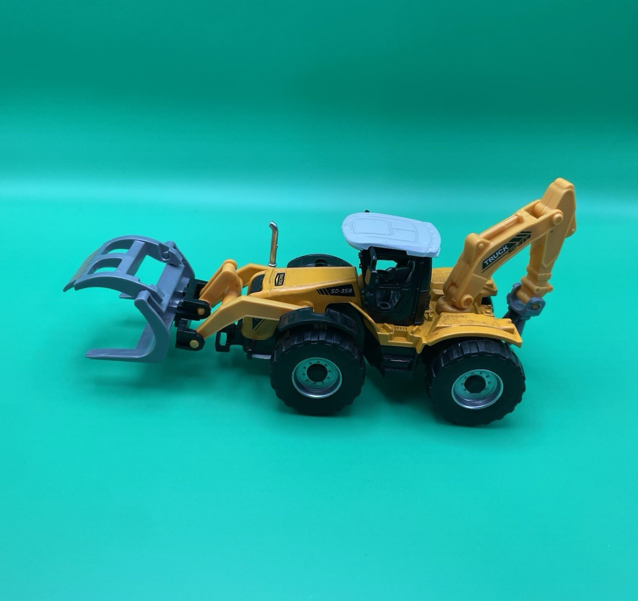 SD-358 Backhoe Loader Diecast Toy Vehicle w/ Front & Rear Buckets