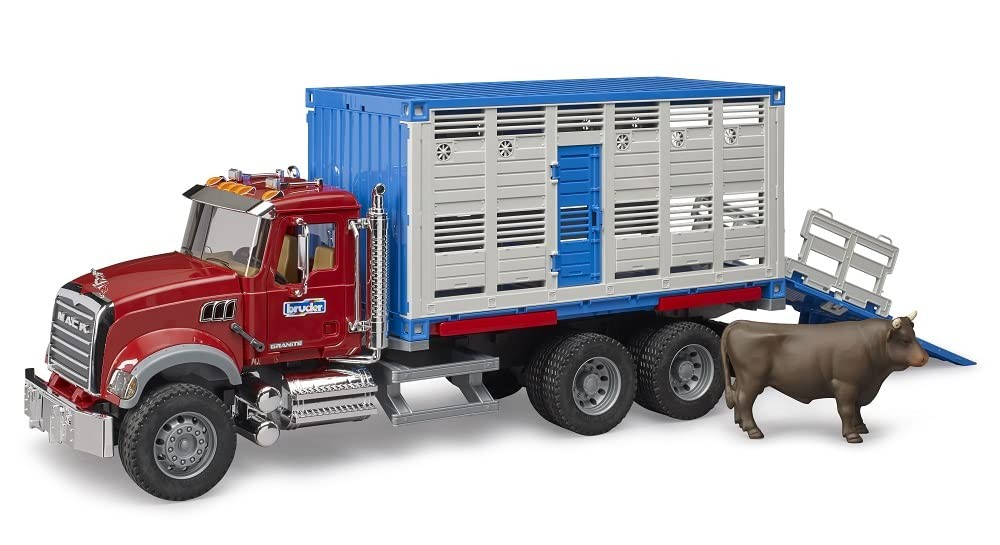 Mack Granite Livestock Transporter Truck 1:16 Scale Red Toy With Cattle Included