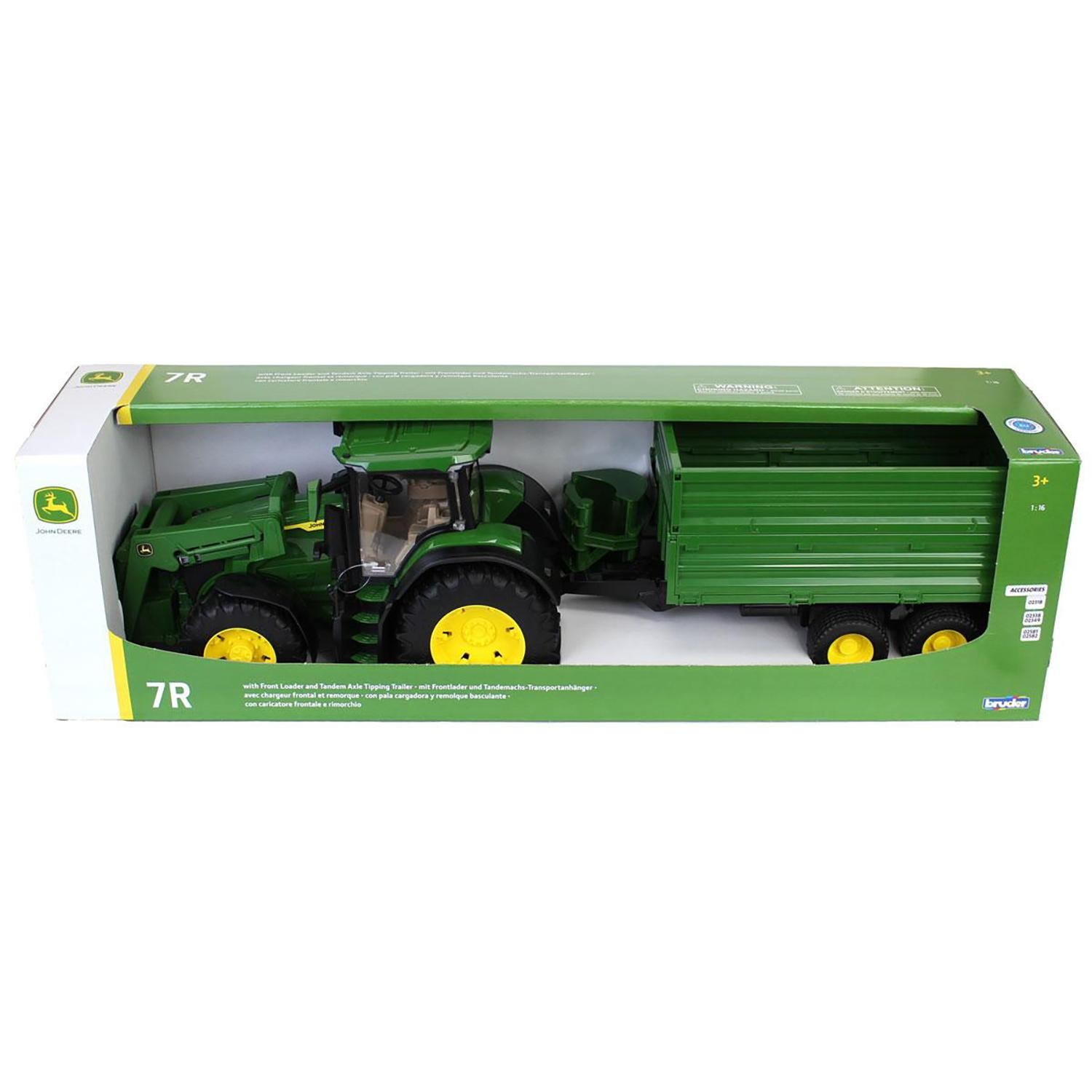1/16 John Deere 7R 350 Tractor with Front Loader and Trailer by Bruder 09828