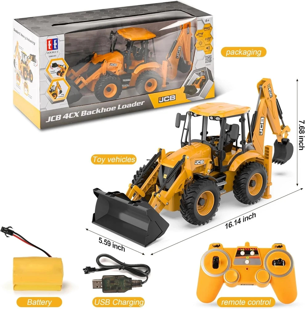 DOUBL E JCB 1:20 Scale RC Excavator & Loader – Dual-Function Construction Model