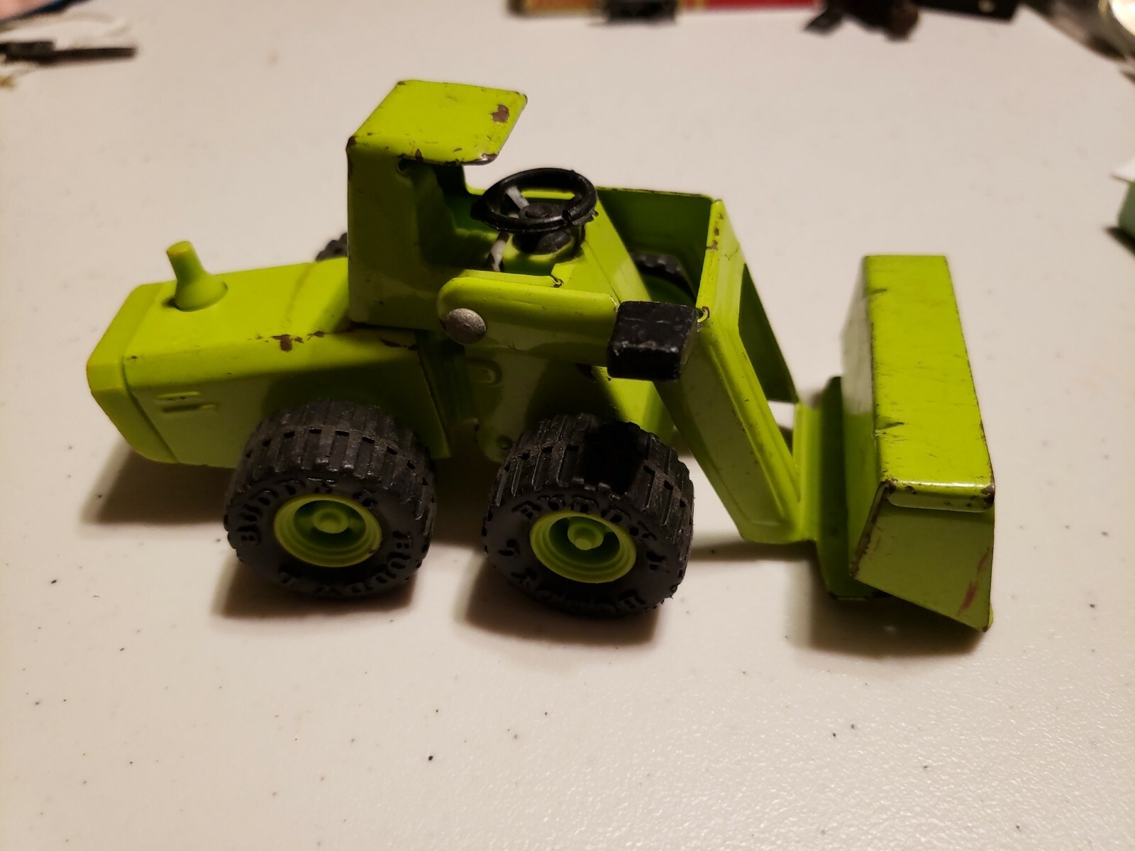 Vintage Green Metal Buddy L Construction Vehicle Front End Loader Toy 5.5″