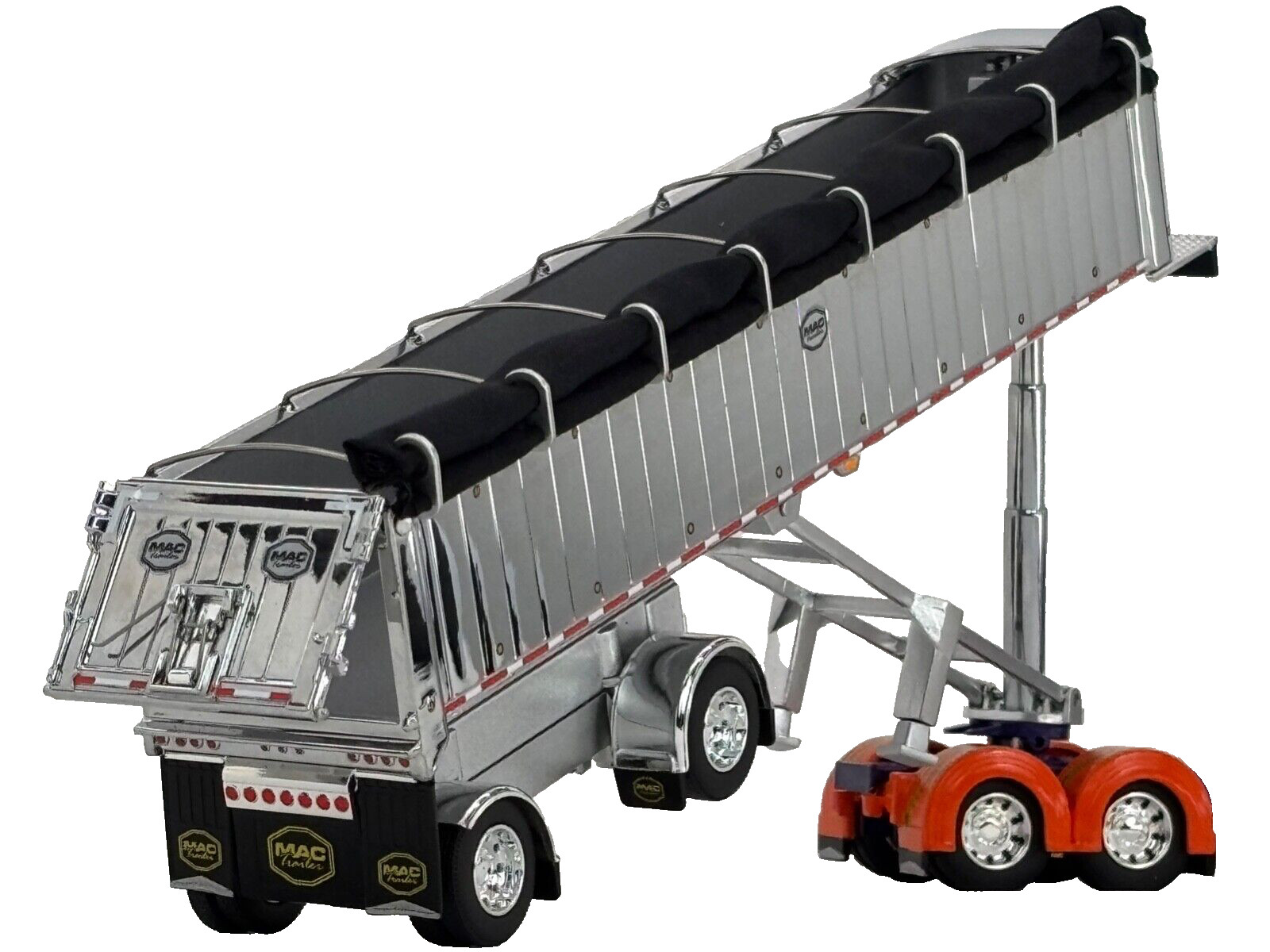 1/64 DCP CHROME MAC SPREAD AXLE DUMP TRAILER W/ BLACK TARP