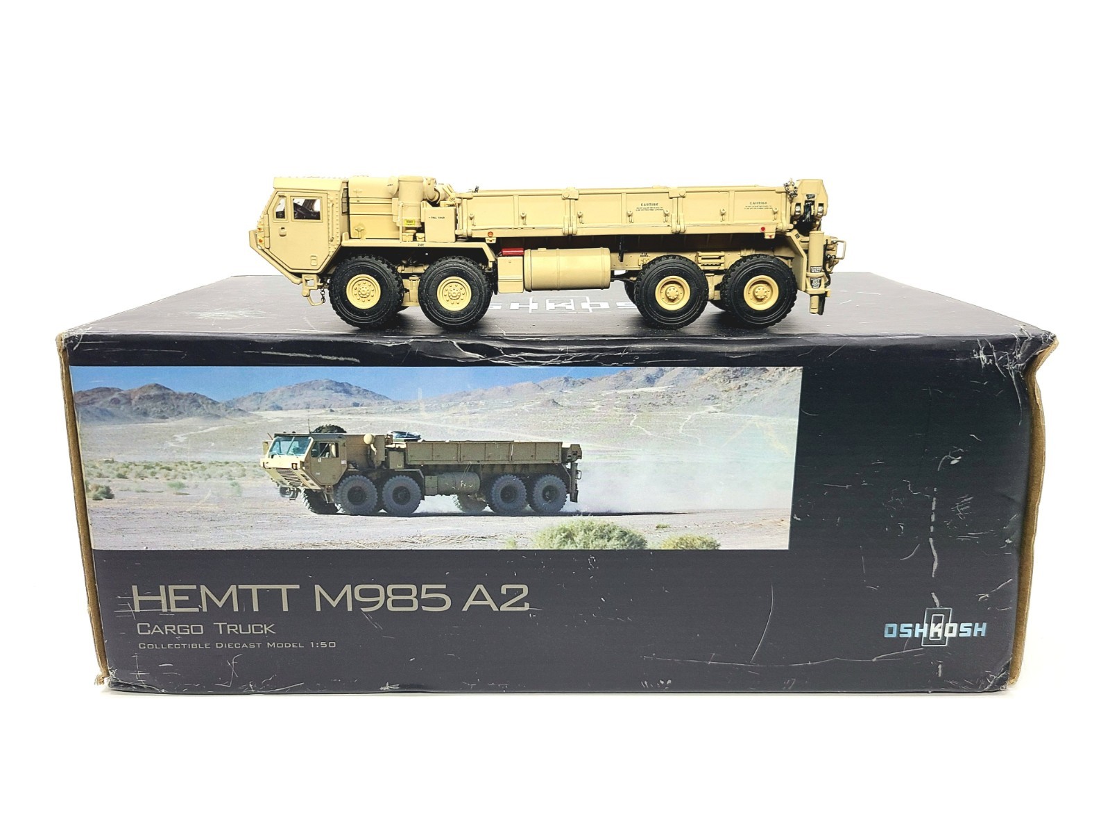 Oshkosh HEMTT M985 A2 Cargo Truck – Desert Tan – TWH 1:50 Scale Model #077-01074