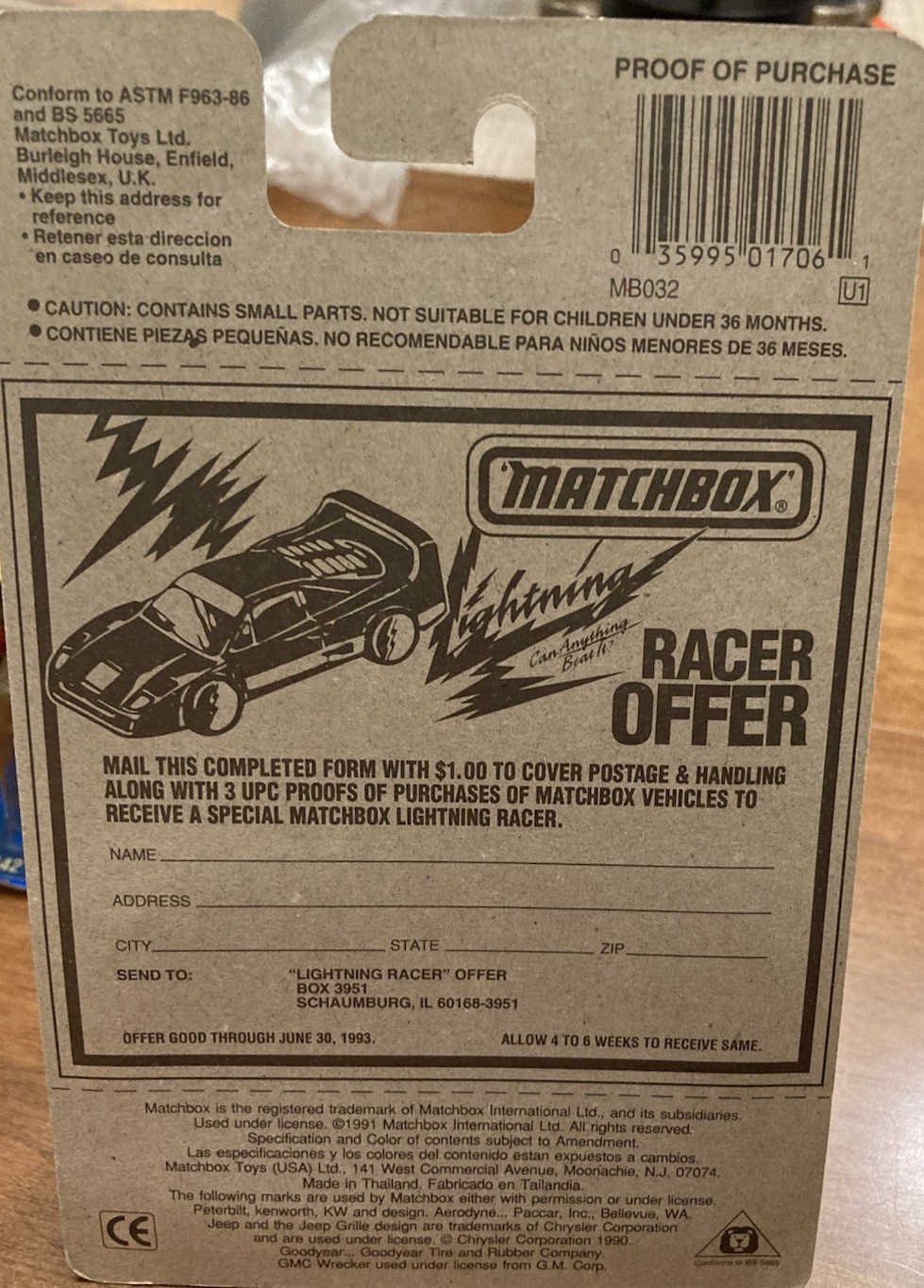 Matchbox 1990 EXCAVATOR (New Model) MB-6 Yellow Black DieCast 1/64 New Old Stock