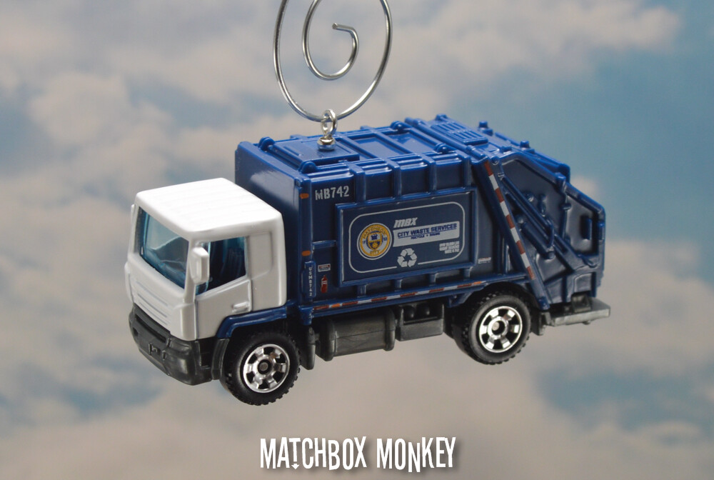 White Blue Garbage Trash Refuse Truck Custom Christmas Ornament Waste Management