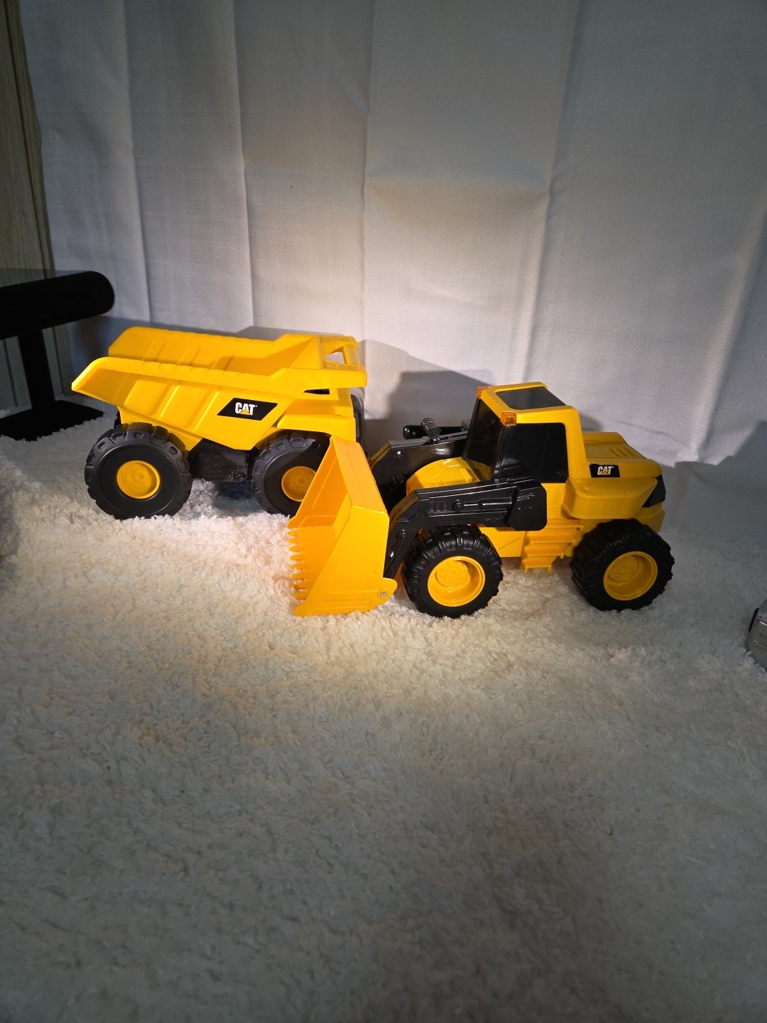Kids Plastic Cat Loader And Dump Truck As Is- Loader May Need Batteries/Not Work