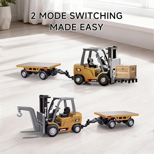 1/64 RC Forklift Toy 8CH Mini Remote Control Truck 2-in-1 Lift & Hook Kids 4+