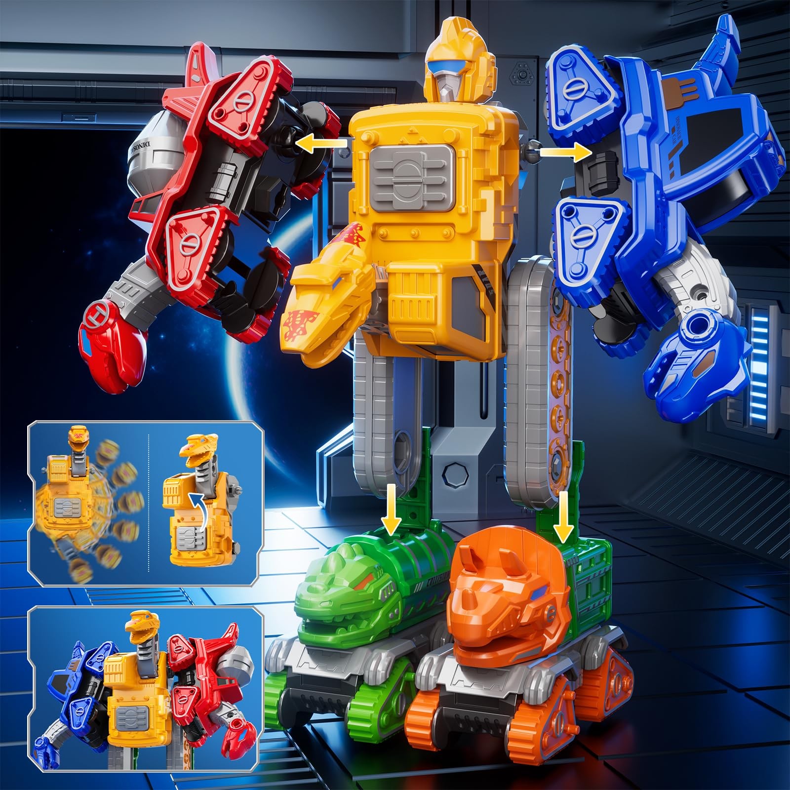 Transforming Robot Toys Set Construction Trucks, Dinosaur Car Toys 6 in 1 Tra…