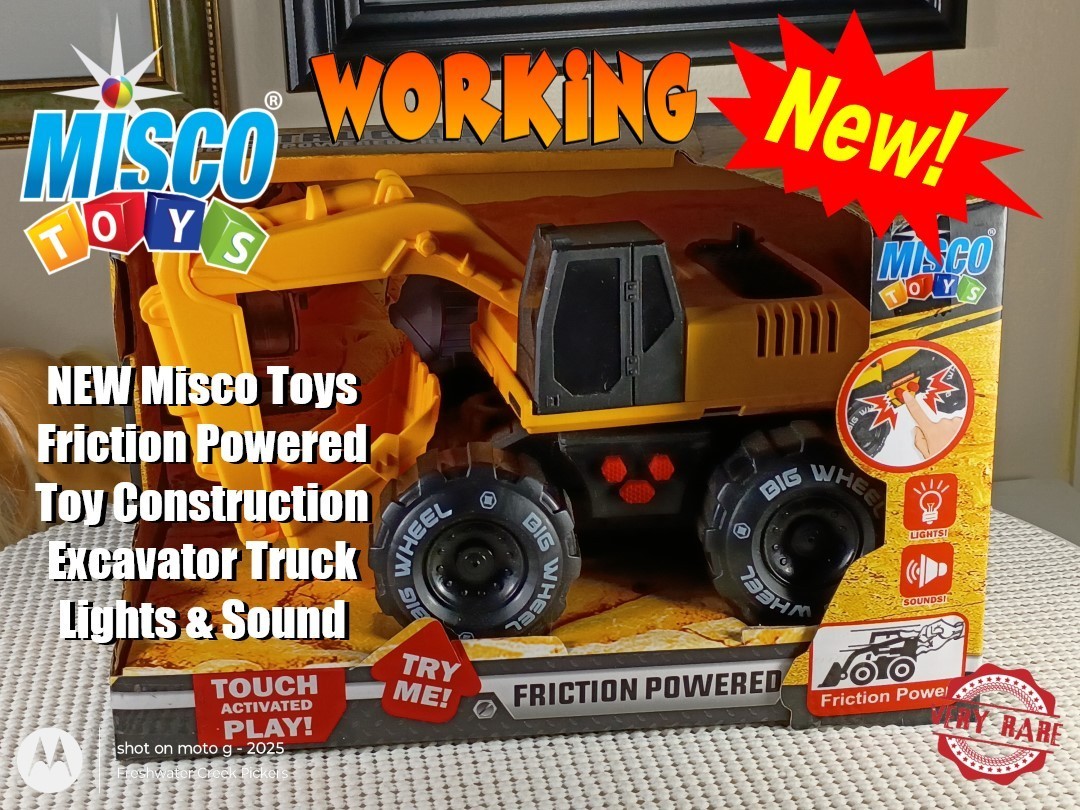 NEW Misco Toys Friction Powered Toy Construction Excavator Truck Lights & Sound