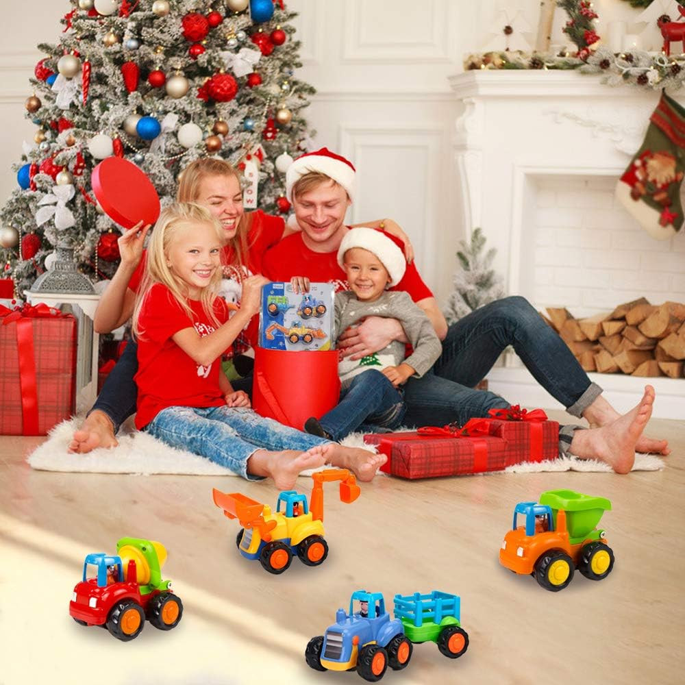 Friction Powered Construction Vehicles Toy Set – Tractor, Bulldozer, Mixer, Dump