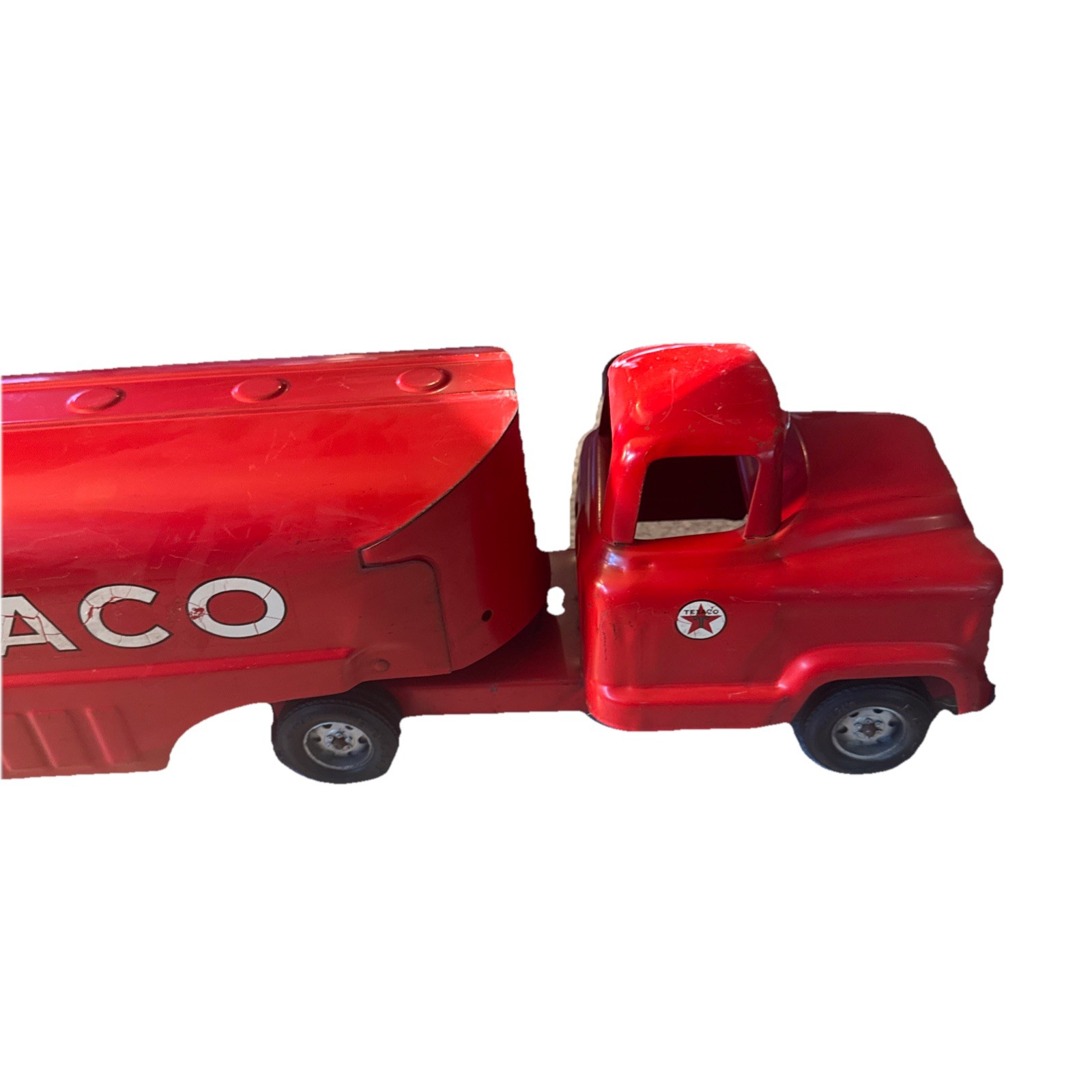 Vintage 1950’s Buddy L Pressed Steel Texaco Fuel Tanker Truck With Plastic Sign