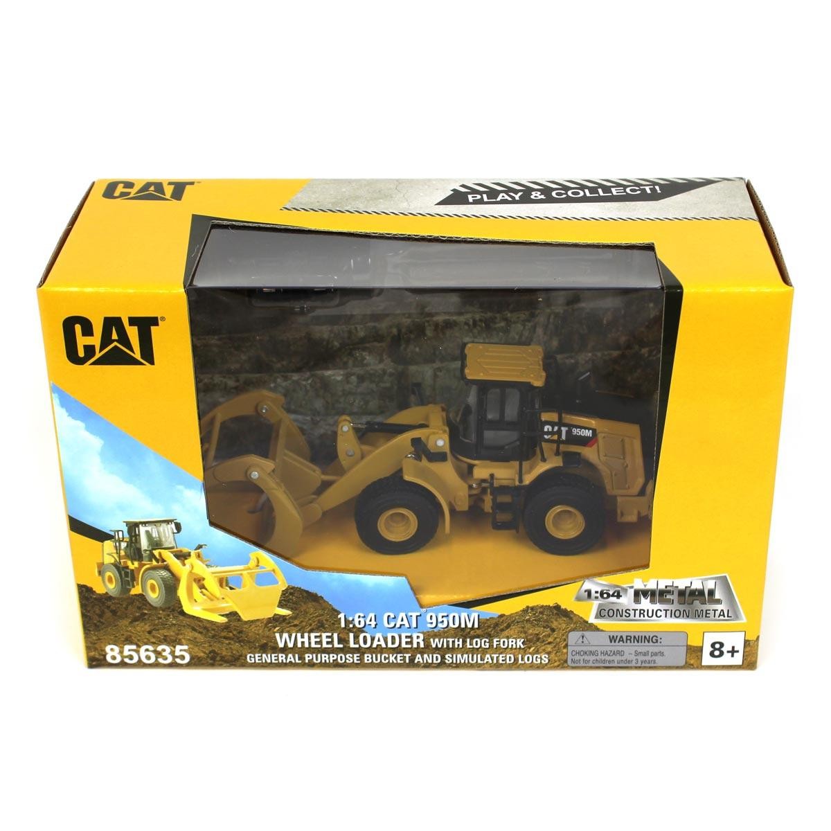 1/64 Caterpillar CAT 950M Wheel Loader W/ Log Fork, Bucket & 2 Log Poles 85635