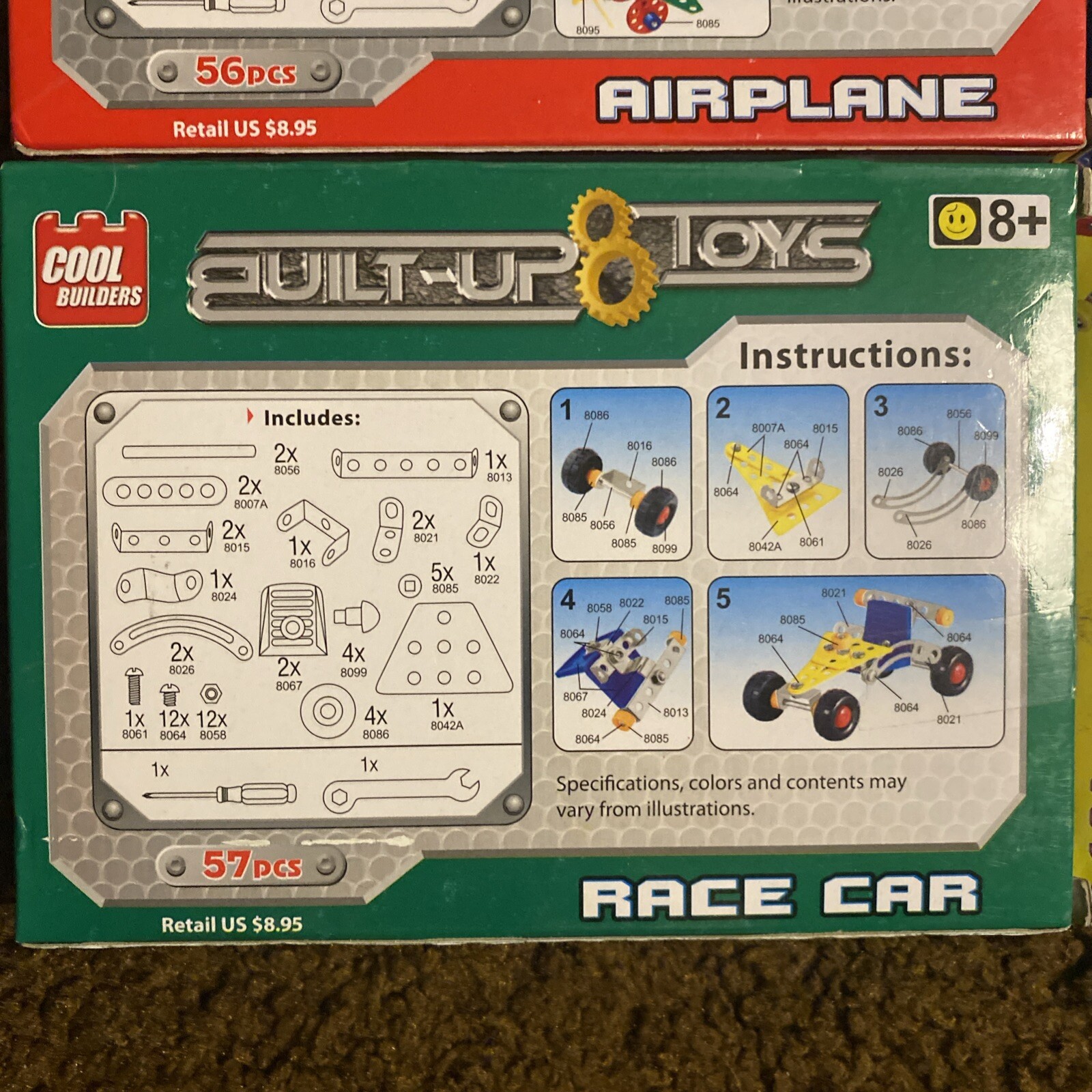 LOT 4 Built-Up Toys Building Skills Bulldozer Airplane Motorcycle Race Car 8+