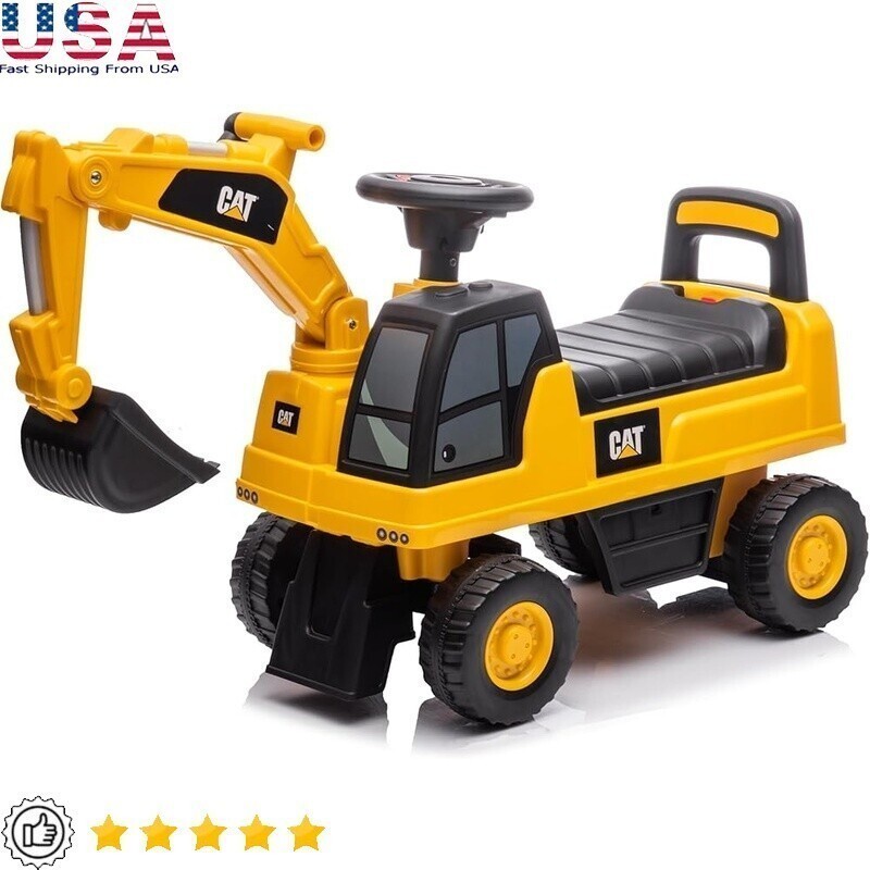 CAT Excavator Push Car Interactive Steering Wheel Backrest Bucket Kids Toy New