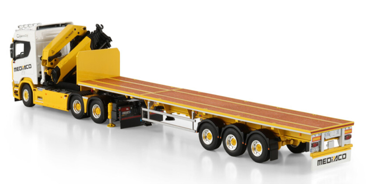 1/50 SCANIA w 3 AXLE FLATBED TRAILER w PALFINGER PK 65002 SH + JIB FREE SHIPPING