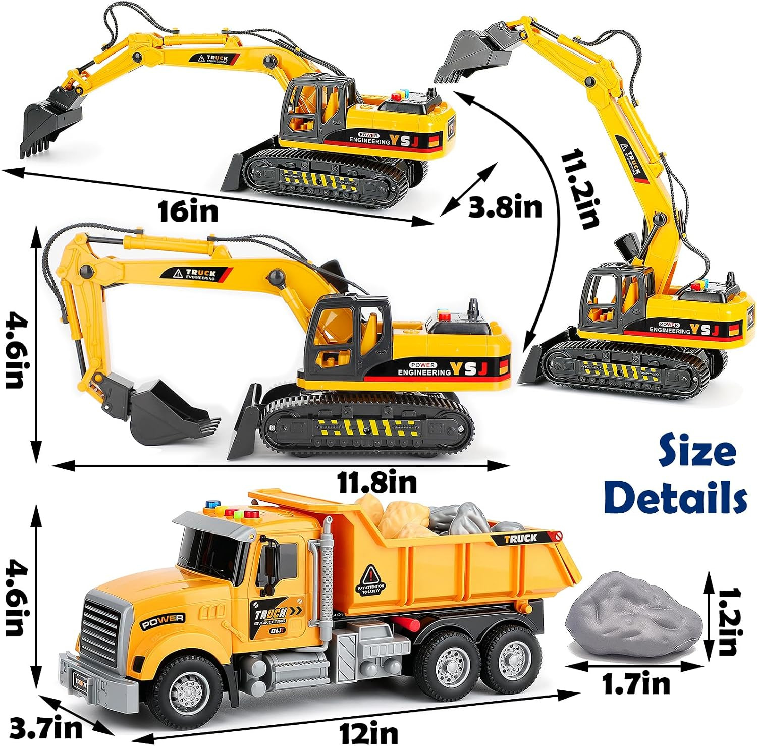 2 Pack Large Construction Engineering Truck Toys,Excavator Toys for Boys 3-5 Yea