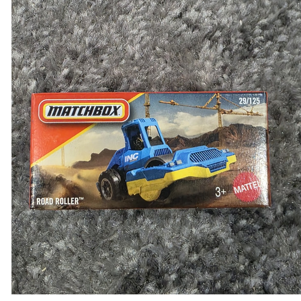 Matchbox Road Roller Diecast Construction Vehicle Blue Yellow Mattel 29/125 3+