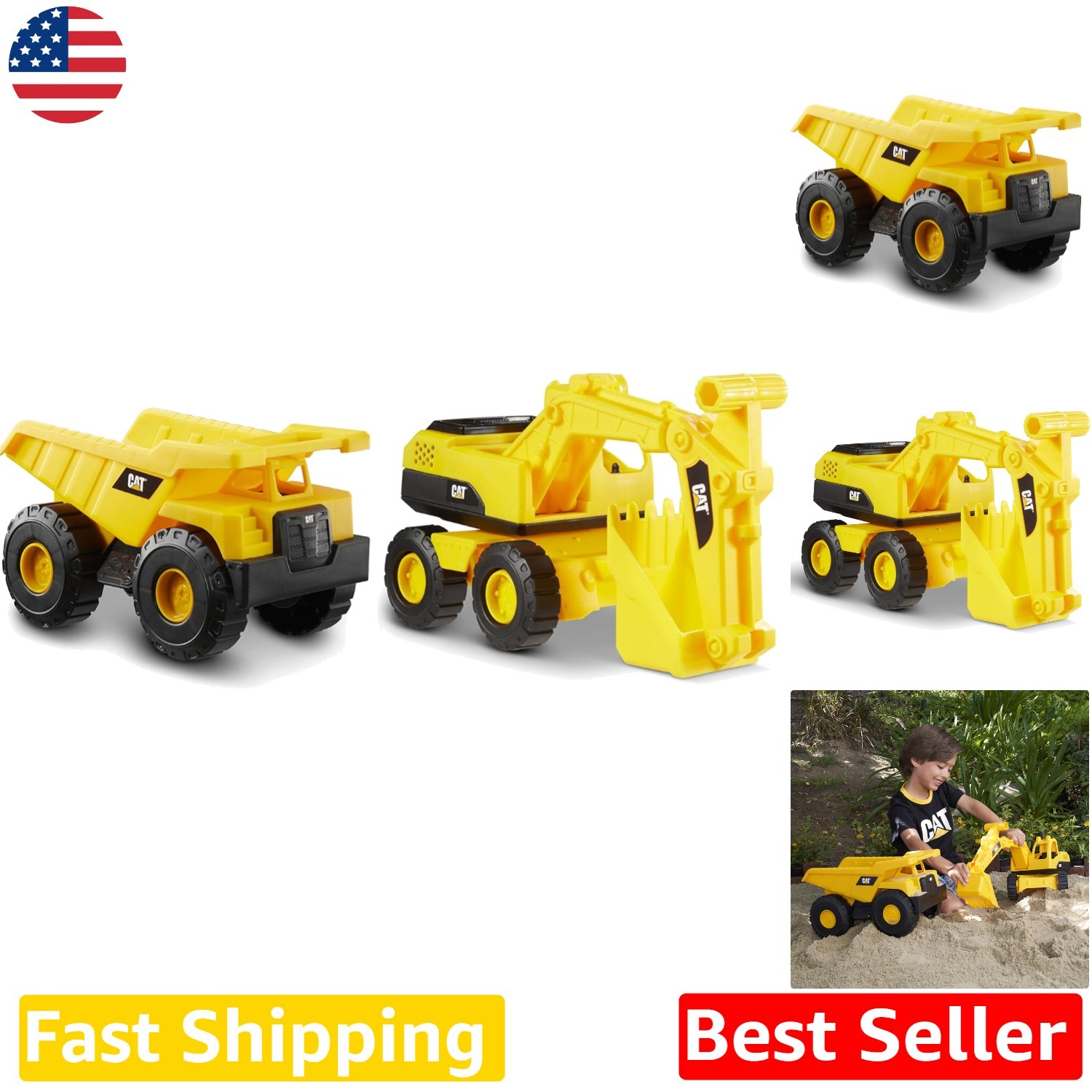 Durable CAT Tough Rigs 15″ Dump Truck Excavator 2 Pack Weather Resistant Toy