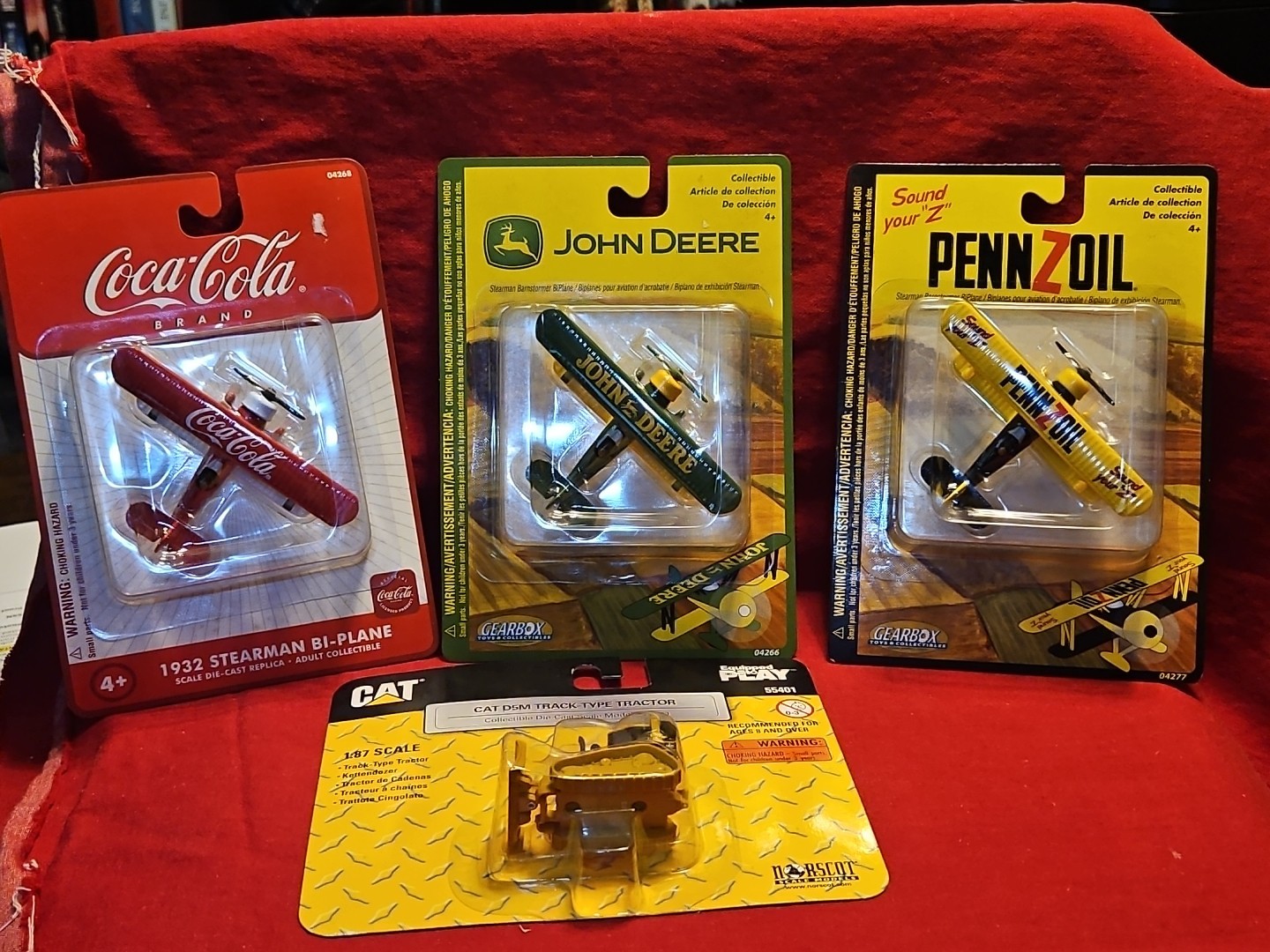 Set Of 4 Miniature Toys. Biplanes And Cat Dozer