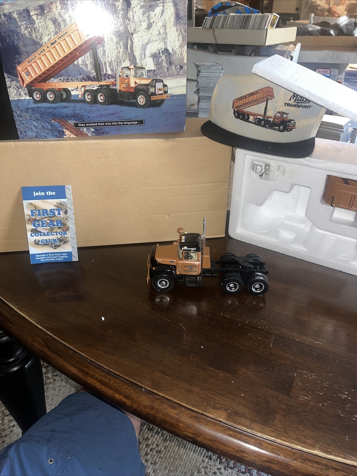 First Gear Mack 19-2500 Transport 204 Model R600 Truck with long dump trailer
