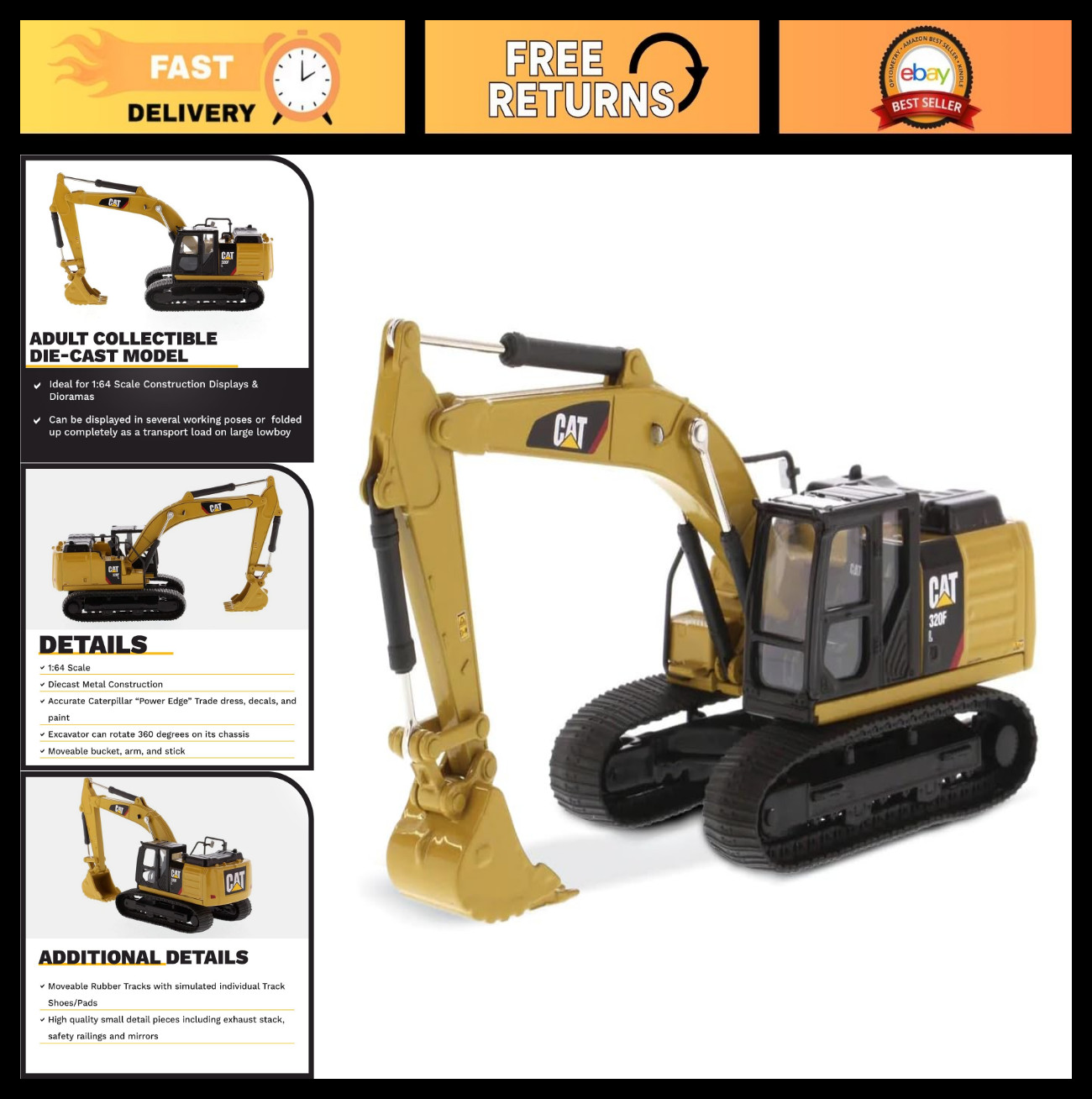 1:64 Scale Hydraulic Excavator Model – Diecast Caterpillar 320F L, Construction