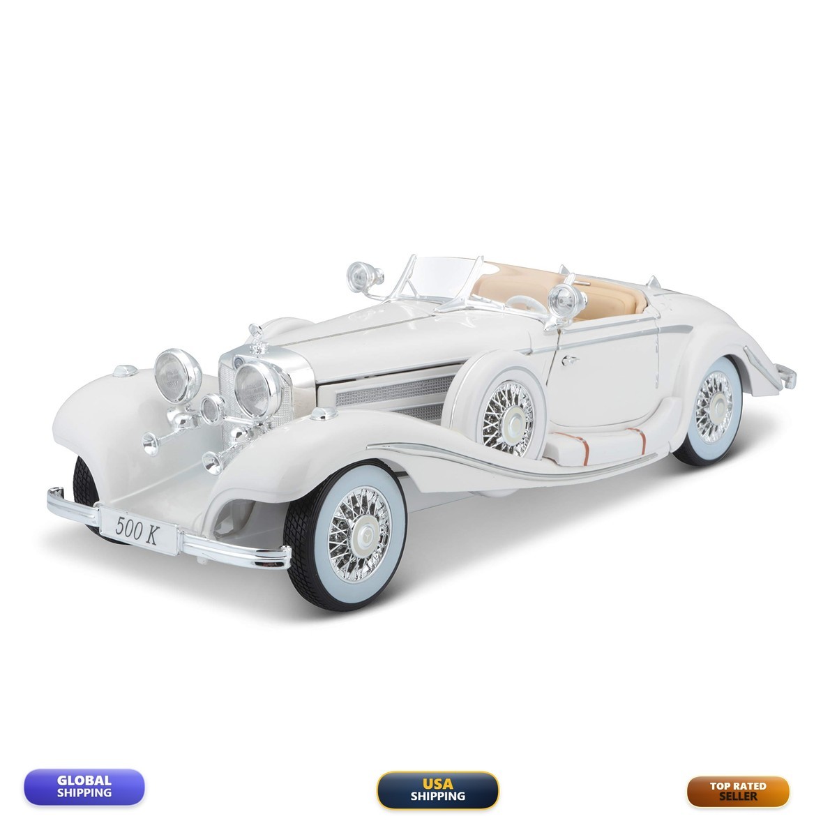 1936 Mercedes Benz 500 K Special Roadster White 1/18 Diecast Model Car by Maisto