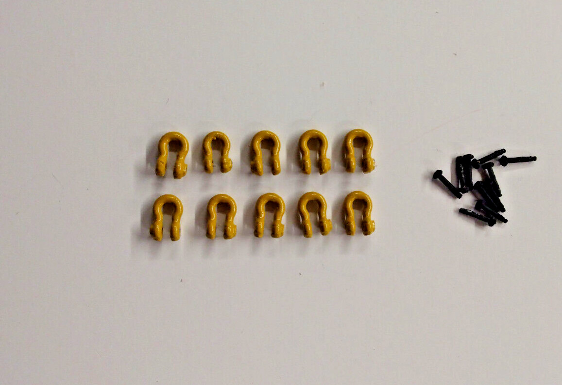 3D Crane & Truck Shackles w/Pin (Set Of 10) 150T Authentic New Cat Yellow. 1/50.
