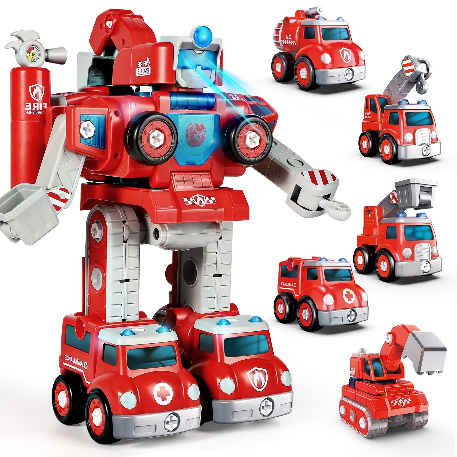 3 4 5 6 Year Old Boy Birthday Gift, 5-in-1 Take Apart Fire Truck Toys, Transf…