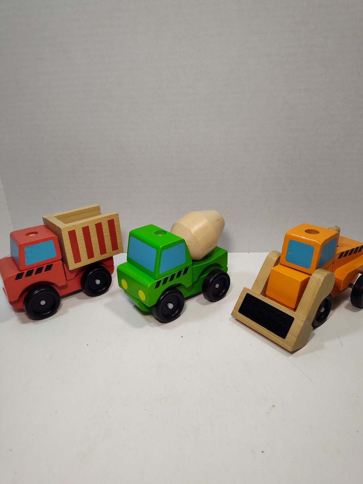 Melissa & Doug Stacking Construction Vehicles Set Dump Truck Mixer Loader Wood