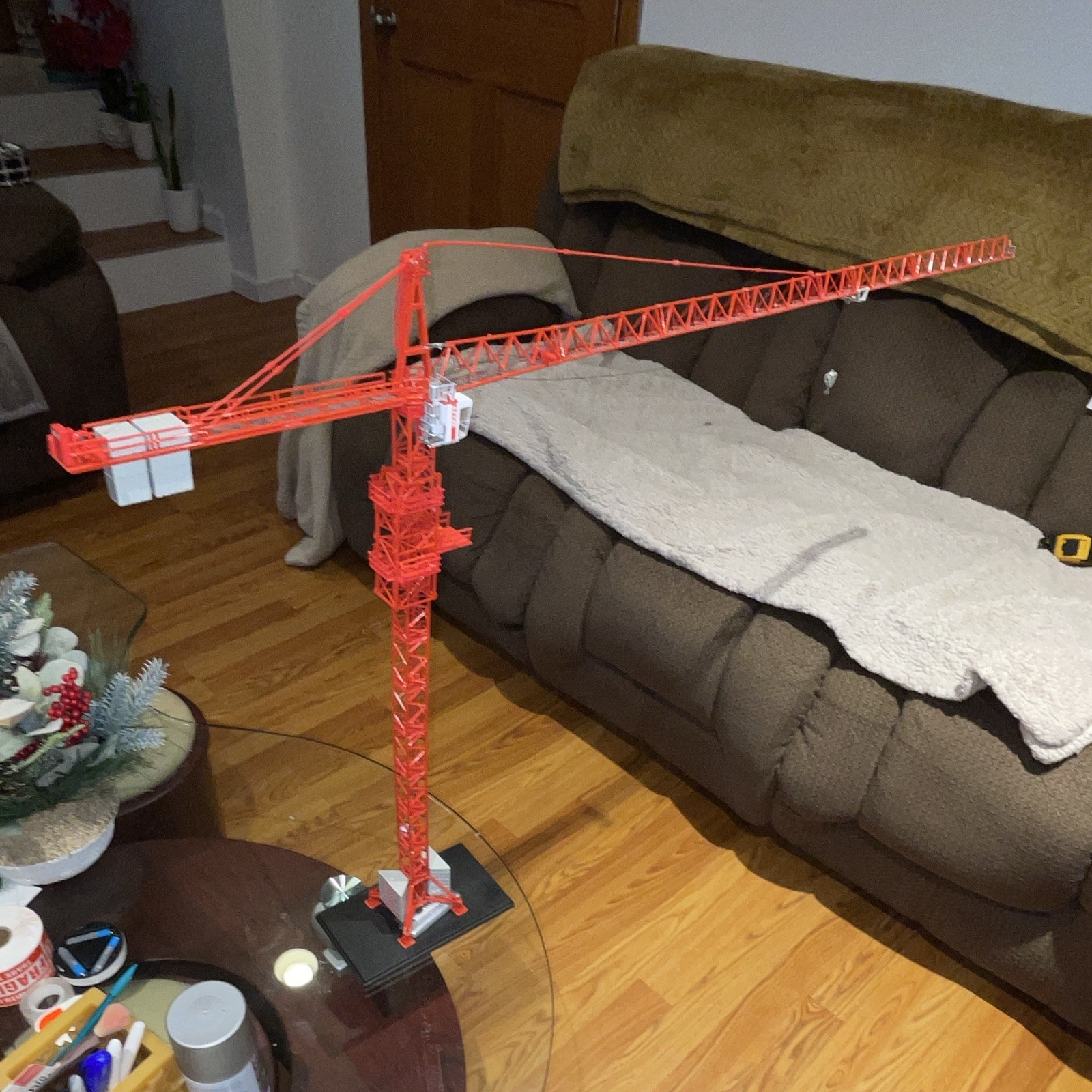 Wolff Series Red White Tower Crane Diecast Construction Model 1:87 Scale