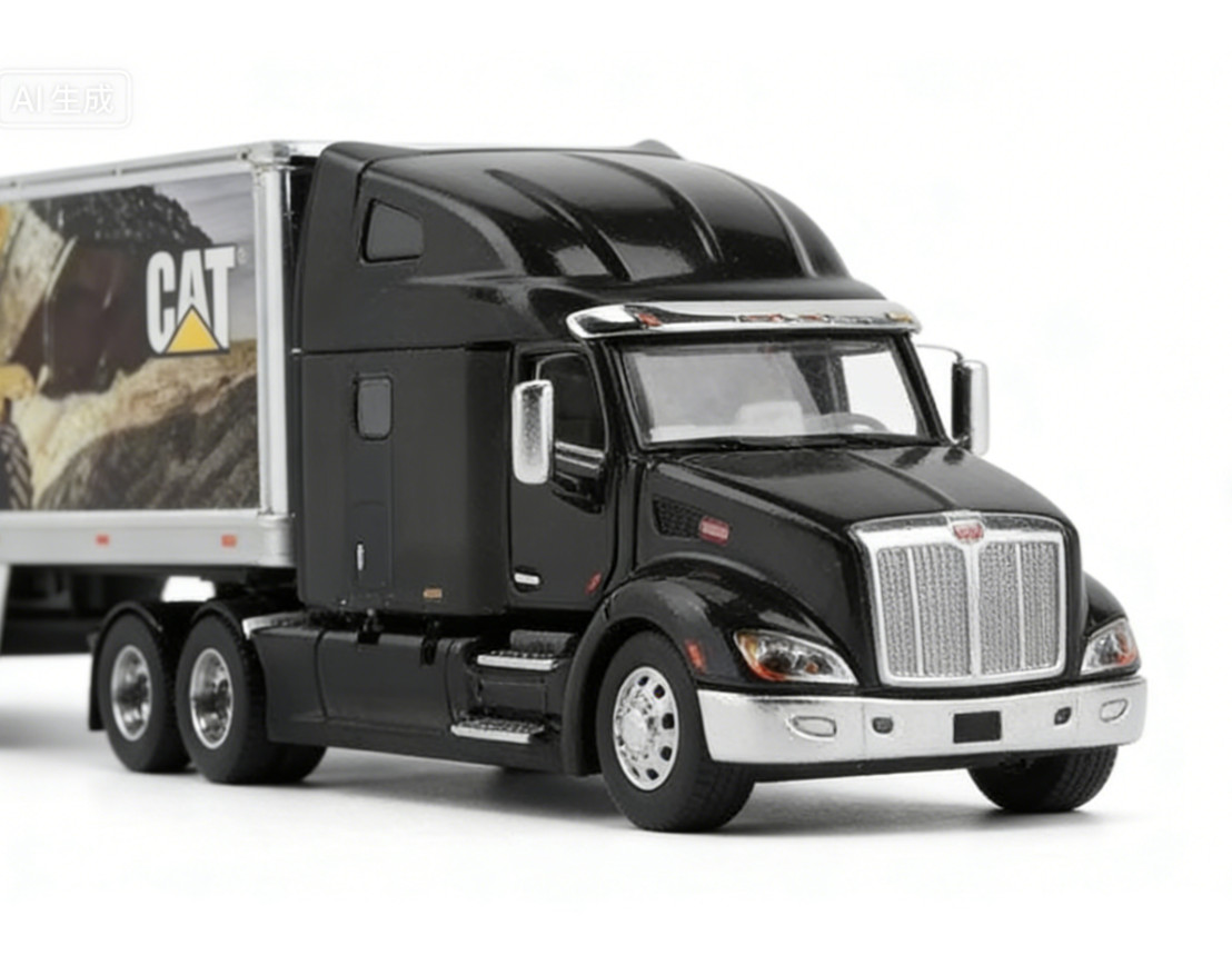 1:50 DM Peterbilt 579 Ultra Loft Tractor with Cat Mural Trailer Diecast Model