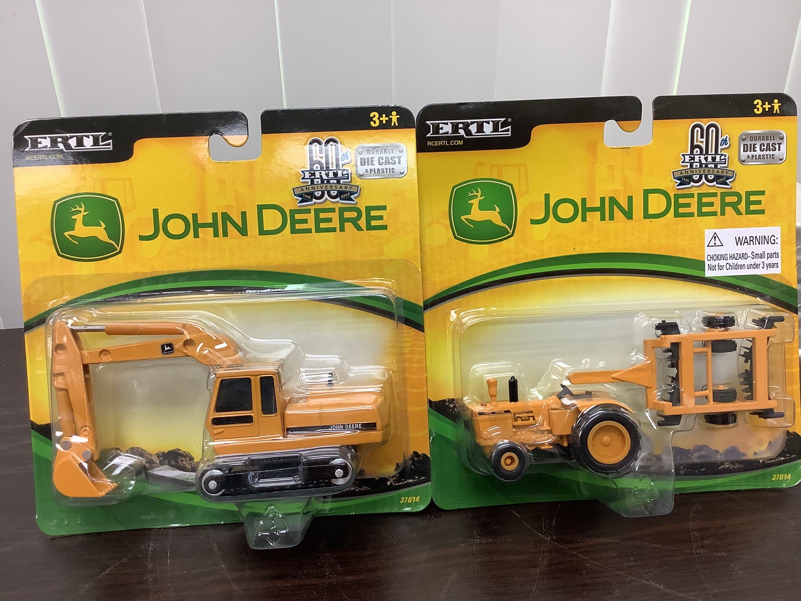 LOT of 2 Ertl John Deere Excavator & Tractor with plow 60th Anniv 37014 1:64