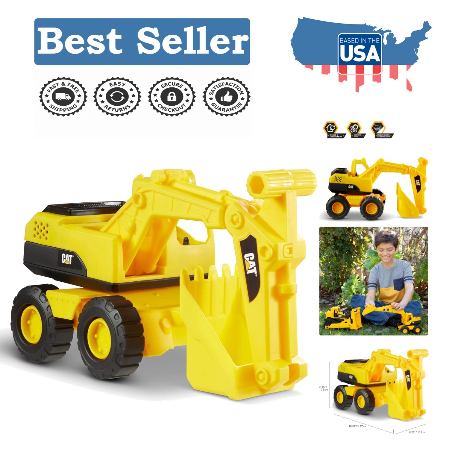 Realistic 10” Heavy-Duty Cat Excavator Toy – Ideal for Active Kids Aged 2+
