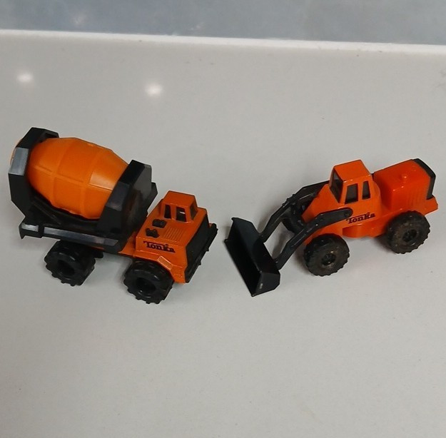 Vintage Tonka Orange/Black Plastic Cement Mixer Truck & Front Loader Vehicles