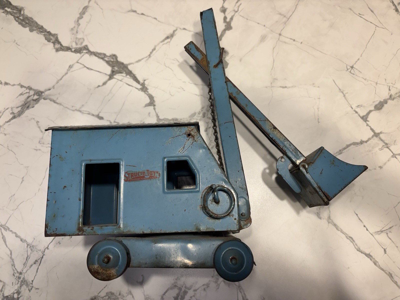 Vintage Structo Toys Pressed Steel Power Shovel Excavator Original Blue c.1950s