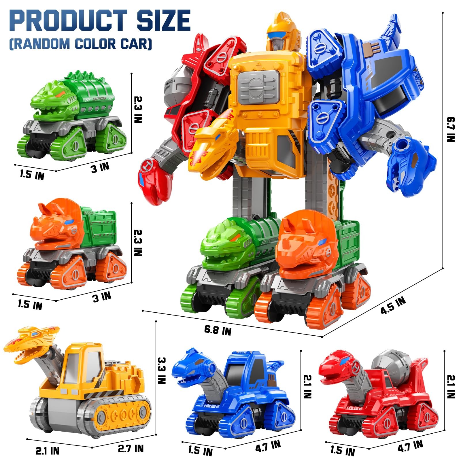 Transforming Robot Toys Set Construction Trucks, Dinosaur Car Toys 6 in 1 Tra…