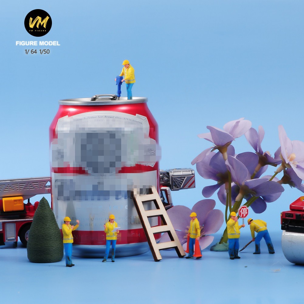 VM 1:50 Construction Workers Doll 6pcs Set A Resin Mini Figures Toys Scene Props