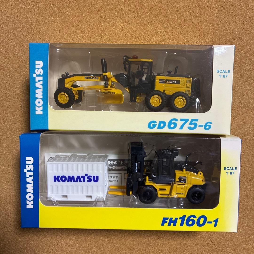 Komatsu GD675-6 Motor Grader & FH160-1 Forklift Miniature Model Set Japan NEW