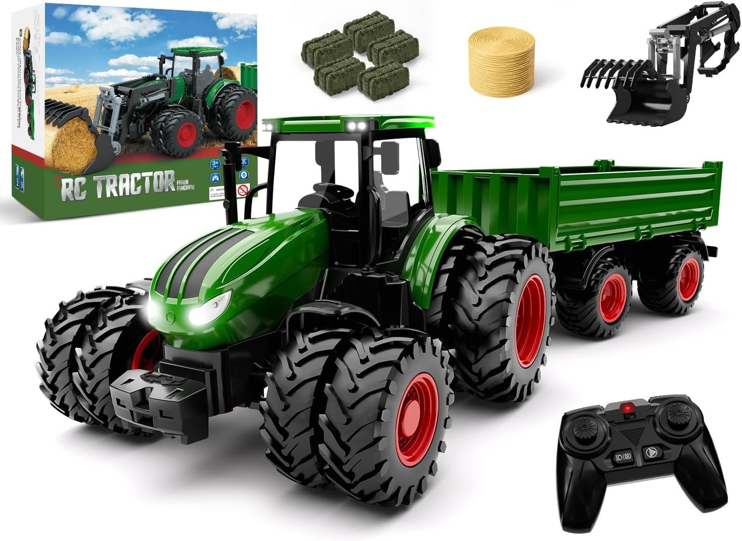 Remote Control Tractor Toy with Trailer & Lights – Fun Farm Vehicle for Ages 3-9