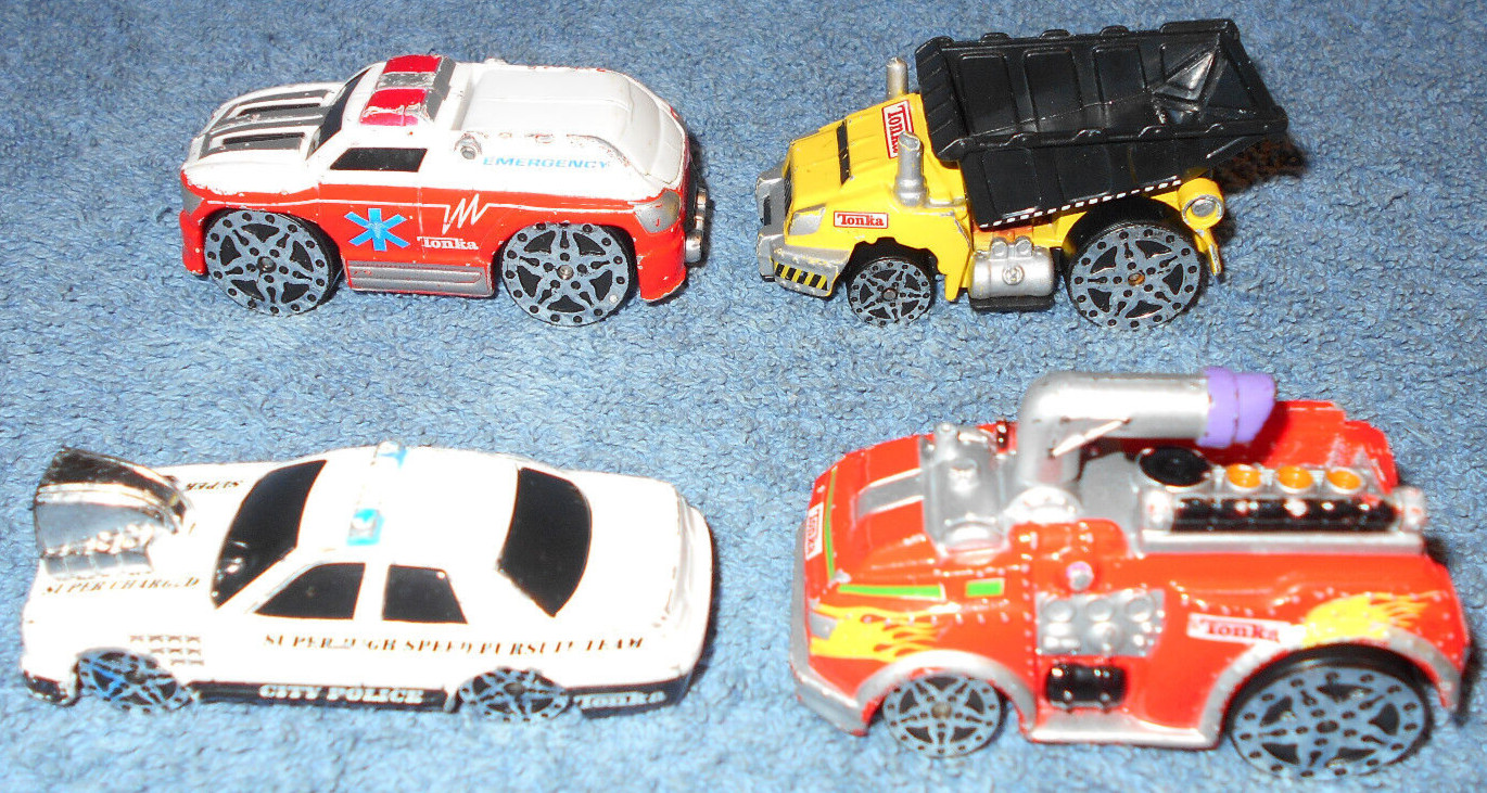 4 – TONKA MAISTO 1:64 DIECAST EMERGENCY VEHICLES & DUMP TRUCK – NICE