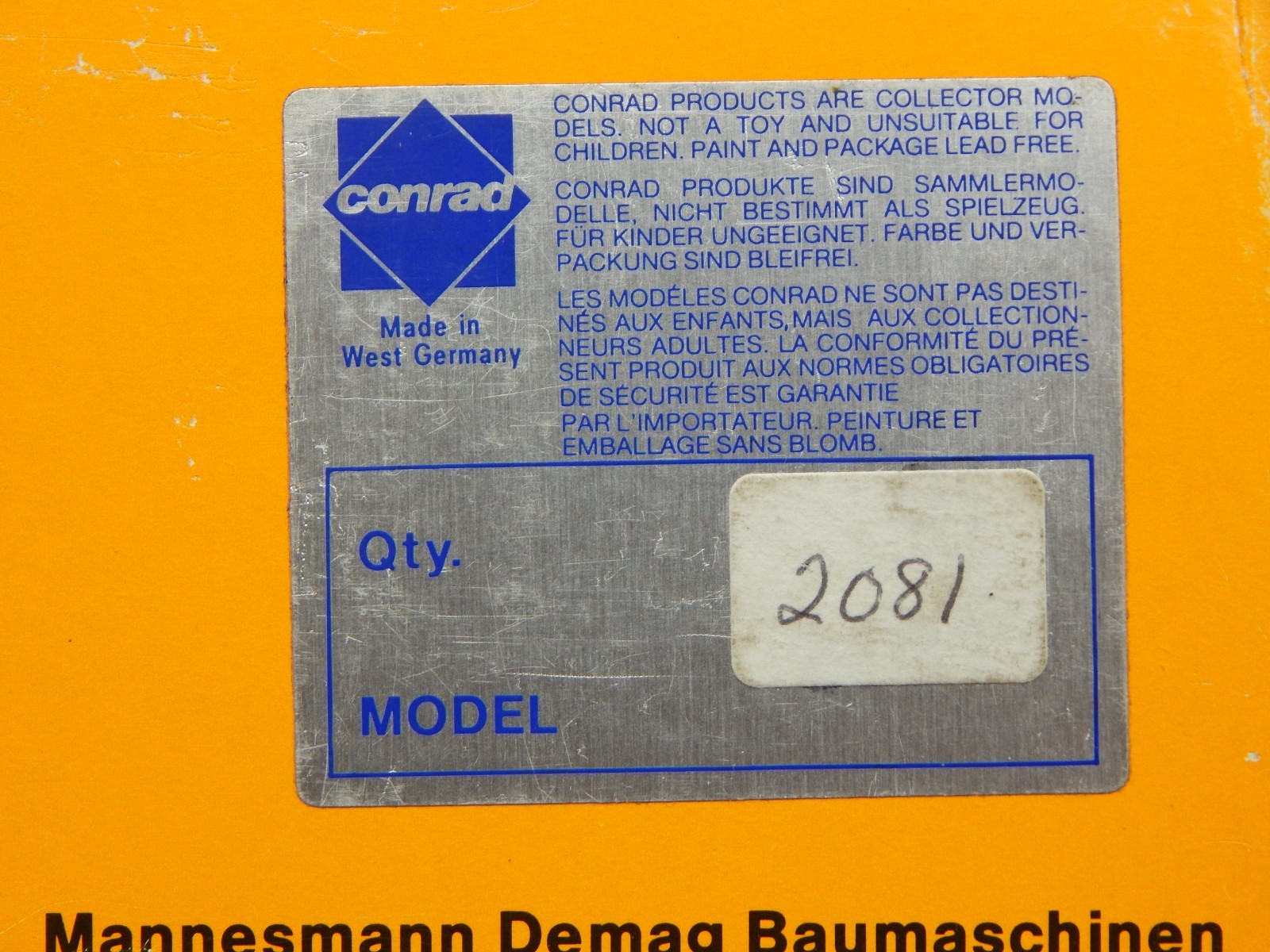 CONRAD 2081 DEMAG AC335 ALL TERRAIN CRANE NEW IN BOX 1/5 SCALE LQQK READ!!