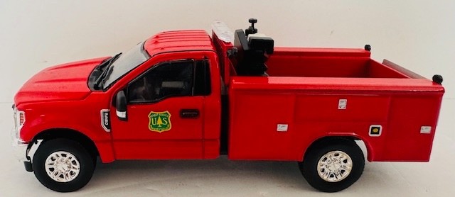 1:50 Ford F350 Road Service Truck Red Work Bed Custom US Forestry Decals