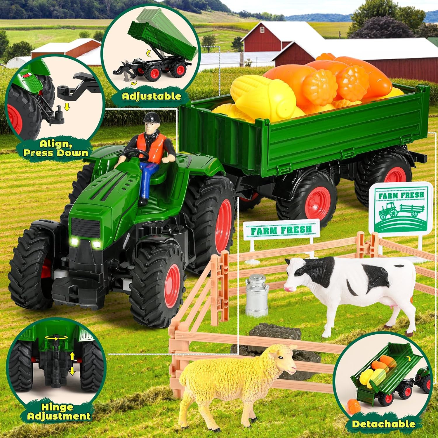 Remote Control Tractor Toy,Rc Tractor Set & Truck and Trailer,Tractor Toy with 2