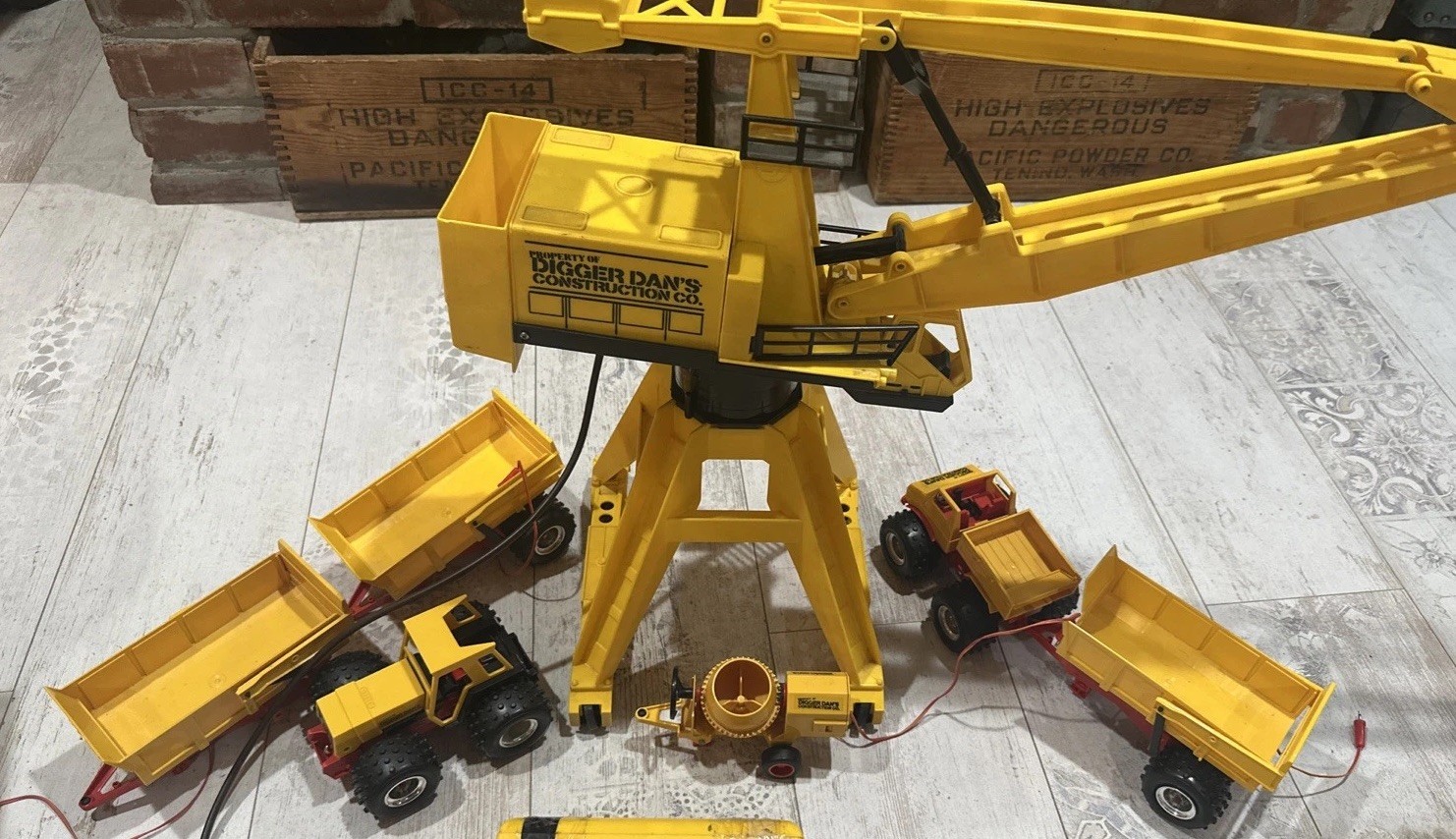 Digger Dan Construction Toy Lot – -Crane-Tractor-Trailer-Truck – Mixer-
