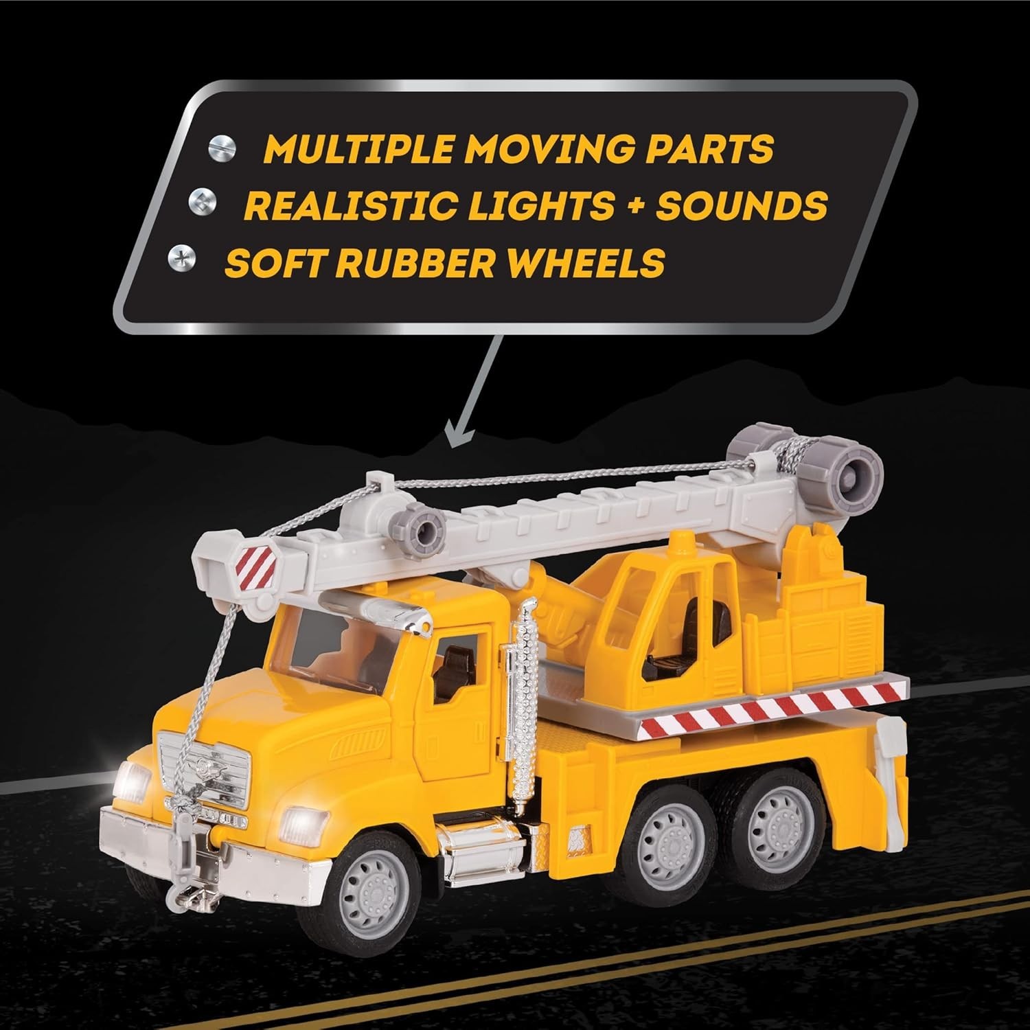 Imaginative 7-Inch Crane Truck Toy with Lifelike Details & Sounds, 3+