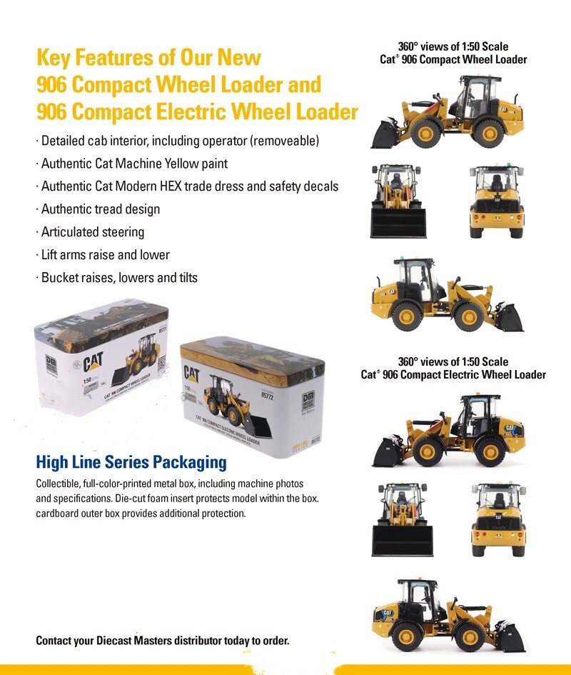 1:50 DM Cat 906 Compact Wheel Loader Construction Equipment Diecast Model