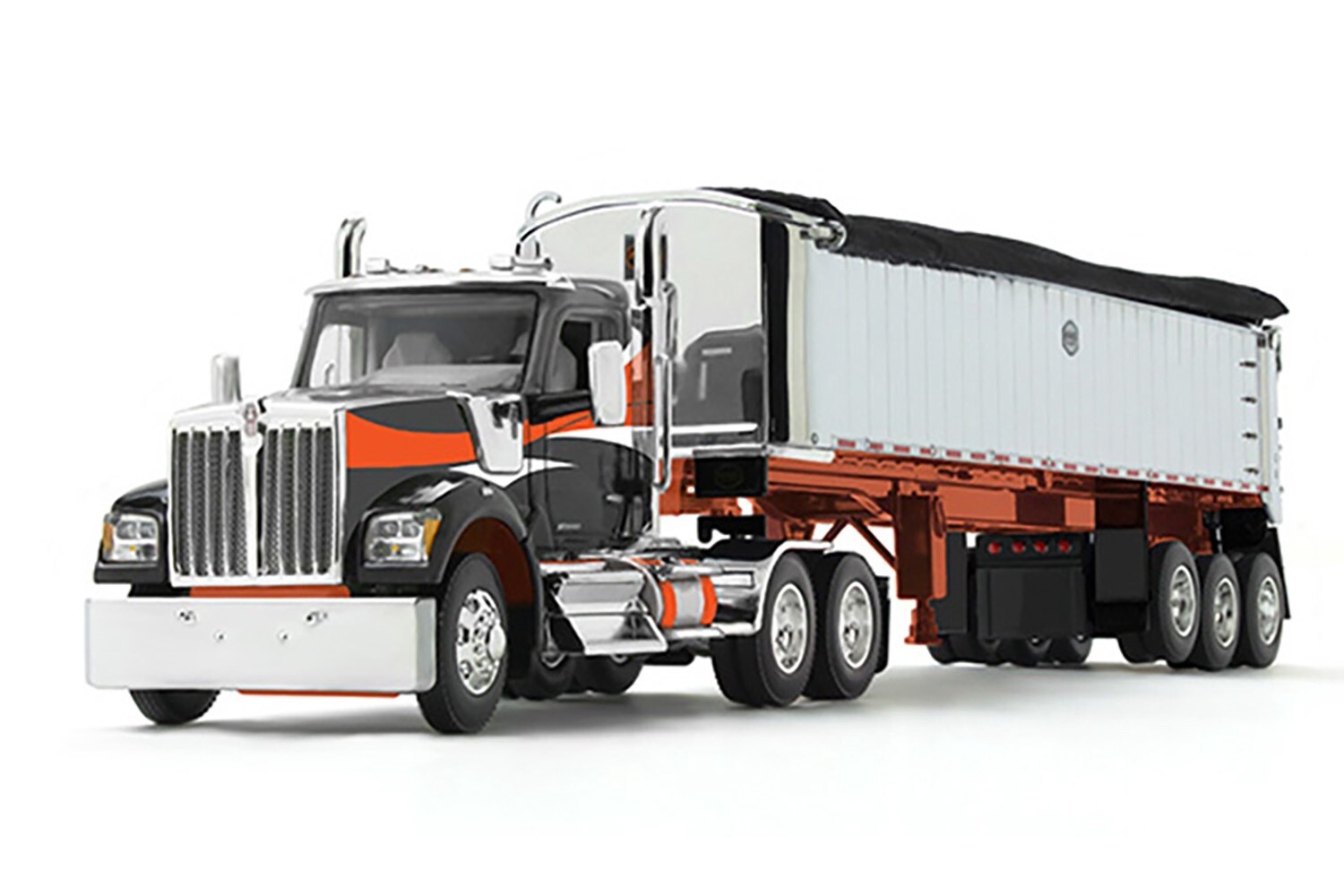First Gear 60-2008 Kenworth W900 w/MAC Coal End Dump – Black/Orange 1/64 Diecast
