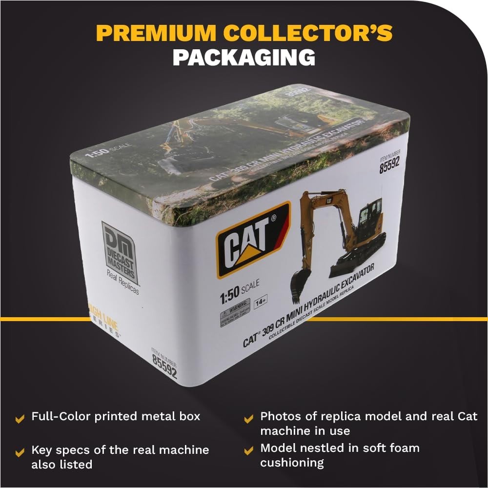 Mini Hydraulic Excavator 1/50 Diecast Model – CAT 309 CR, Work Tools, High Line